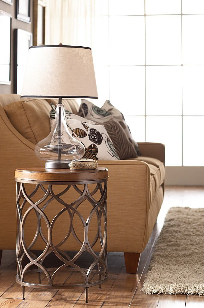 Round Lamp Table with Decorative Bronze Colored Base