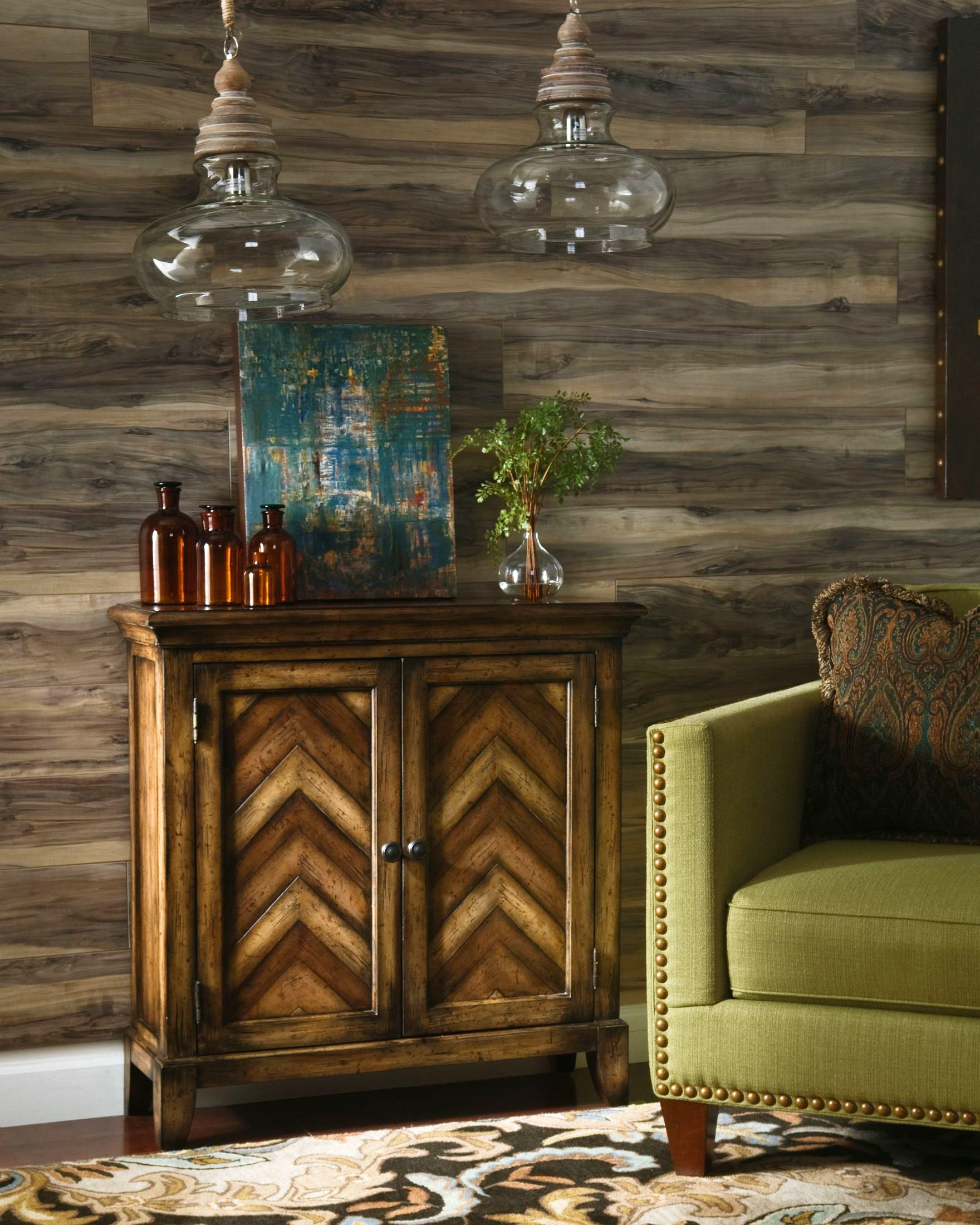 Hidden Treasures Wood Chevron Living Room 2-Door Cabinet 