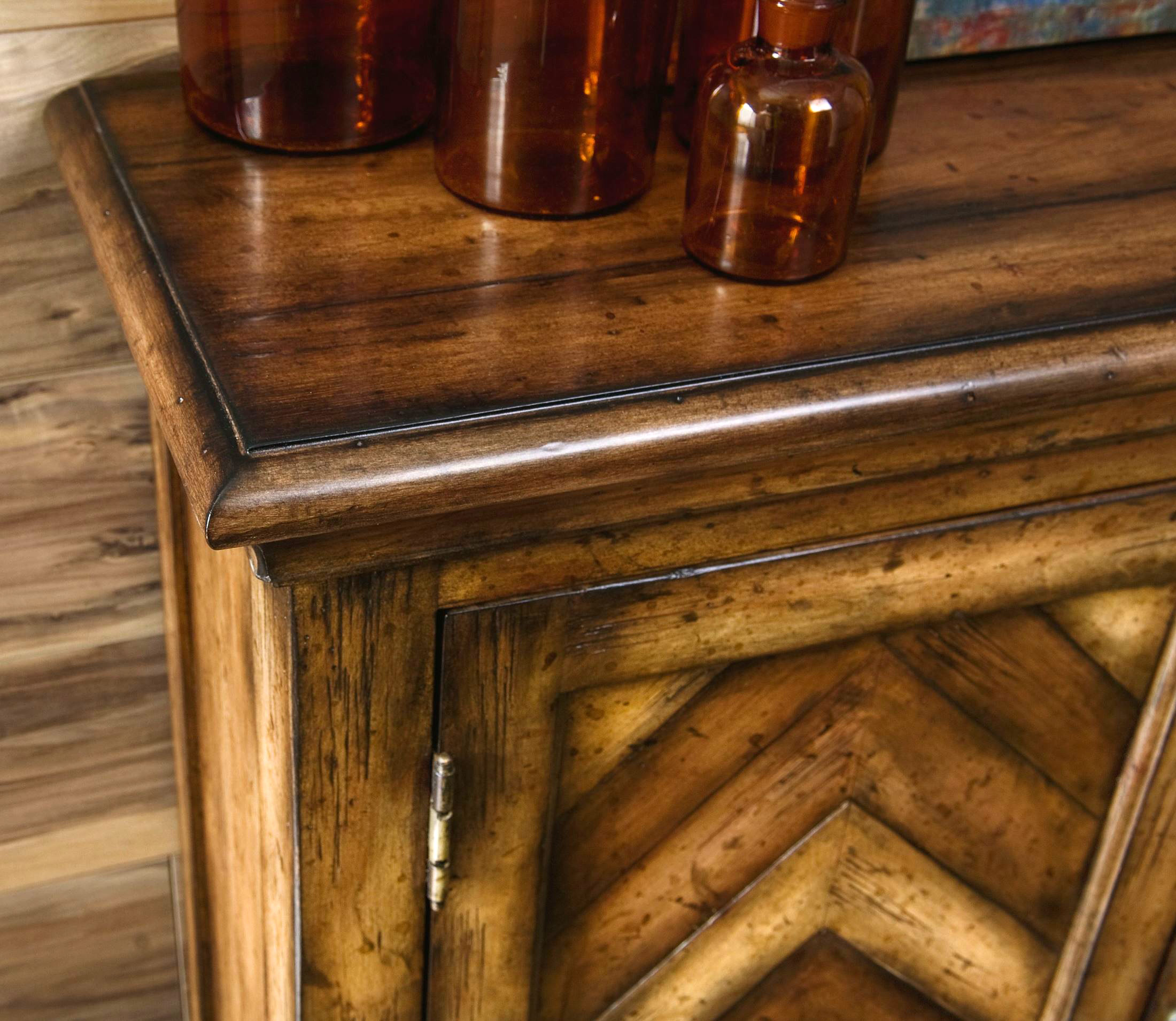 Wood Chevron 2-Door Cabinet