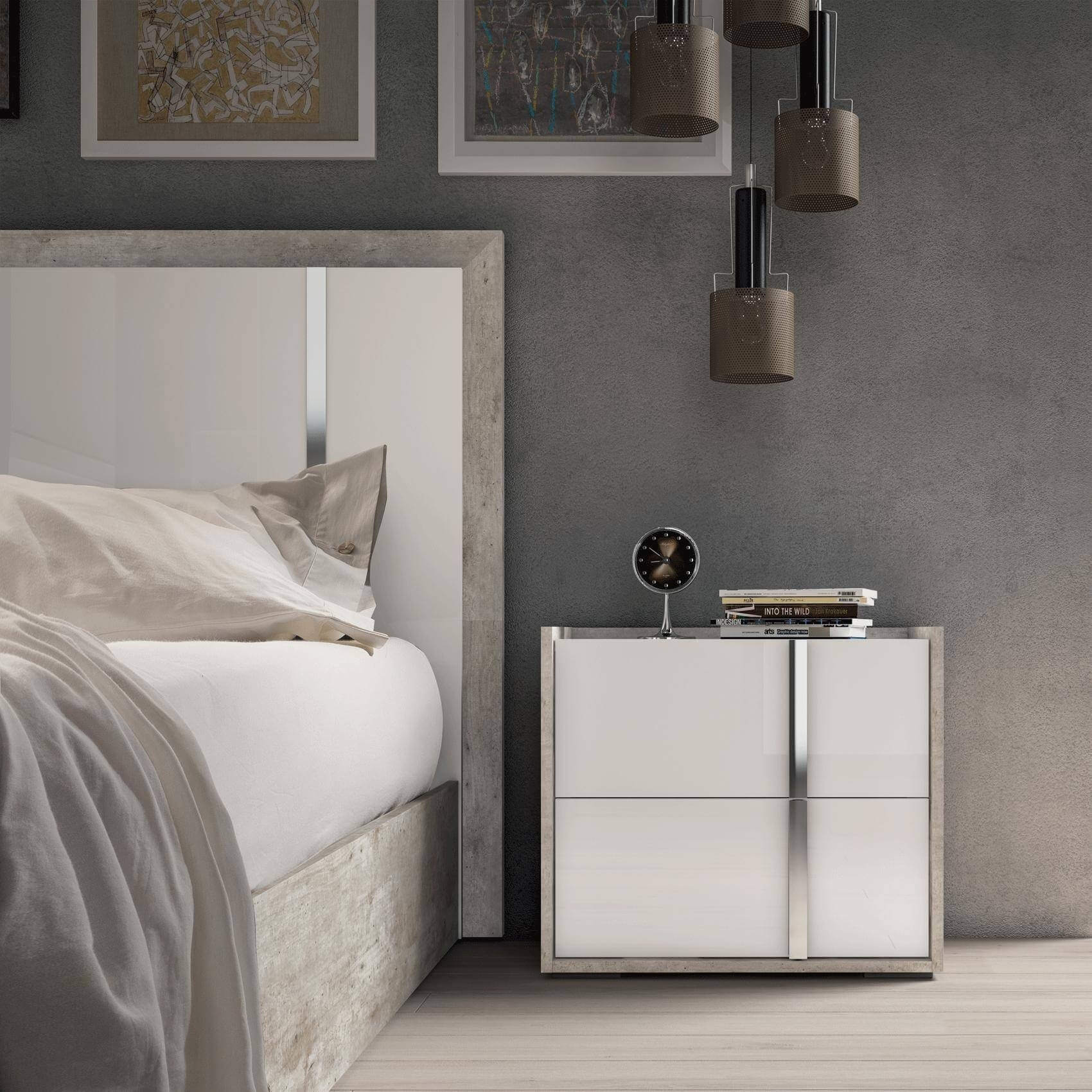 Treviso ESF Wood Veneer/Chrome Nightstand w/2 Drawers