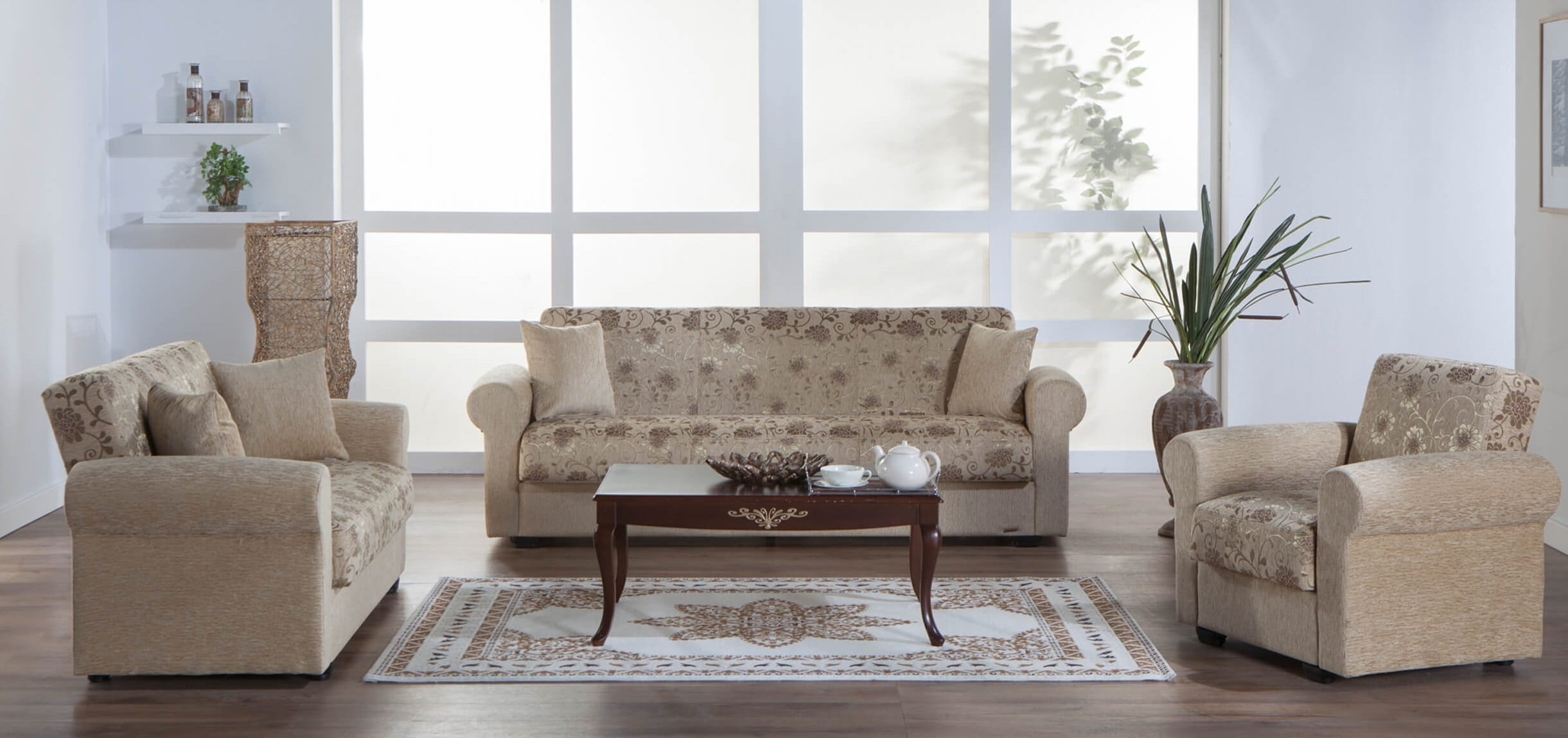 Elita Fabric Storage Sleeper Living Room Set