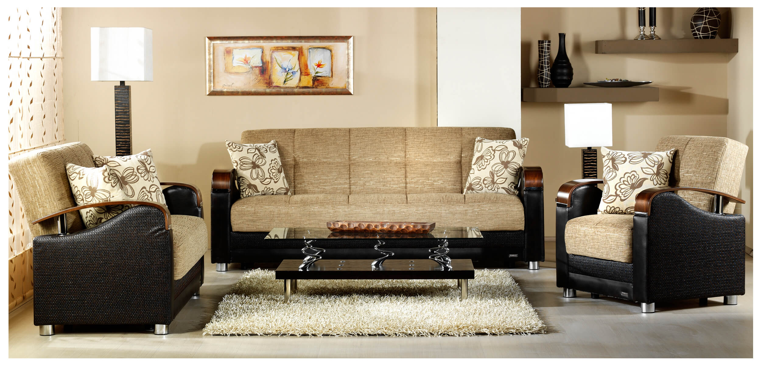 Luna Living Room Set (Sofa + Loveseat + Armchair) Fulya L. Brown by Sunset (Istikbal) Furniture
