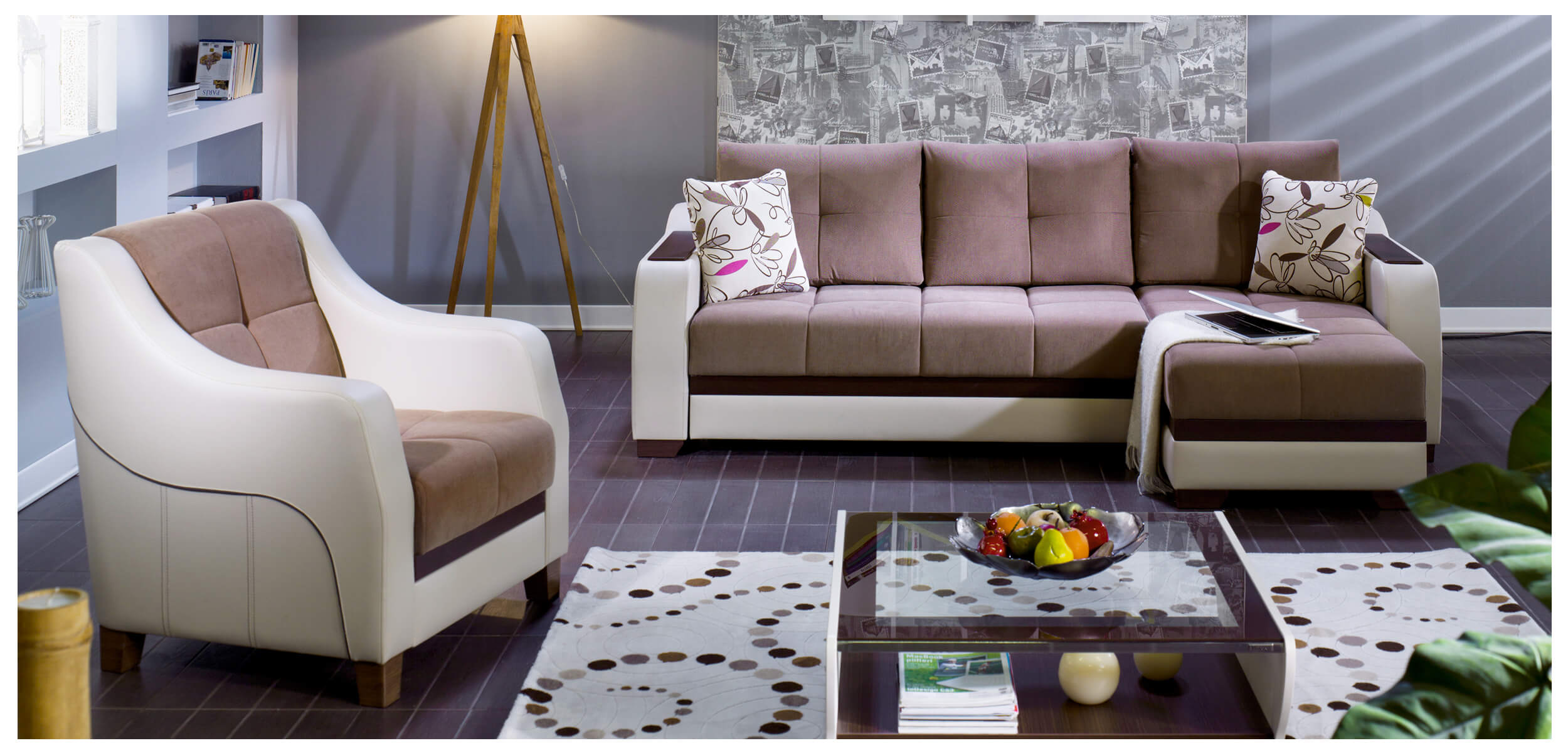 Ultra Sleeper Sectional + Armchair Optimum Brown by Sunset (Istikbal) Furniture