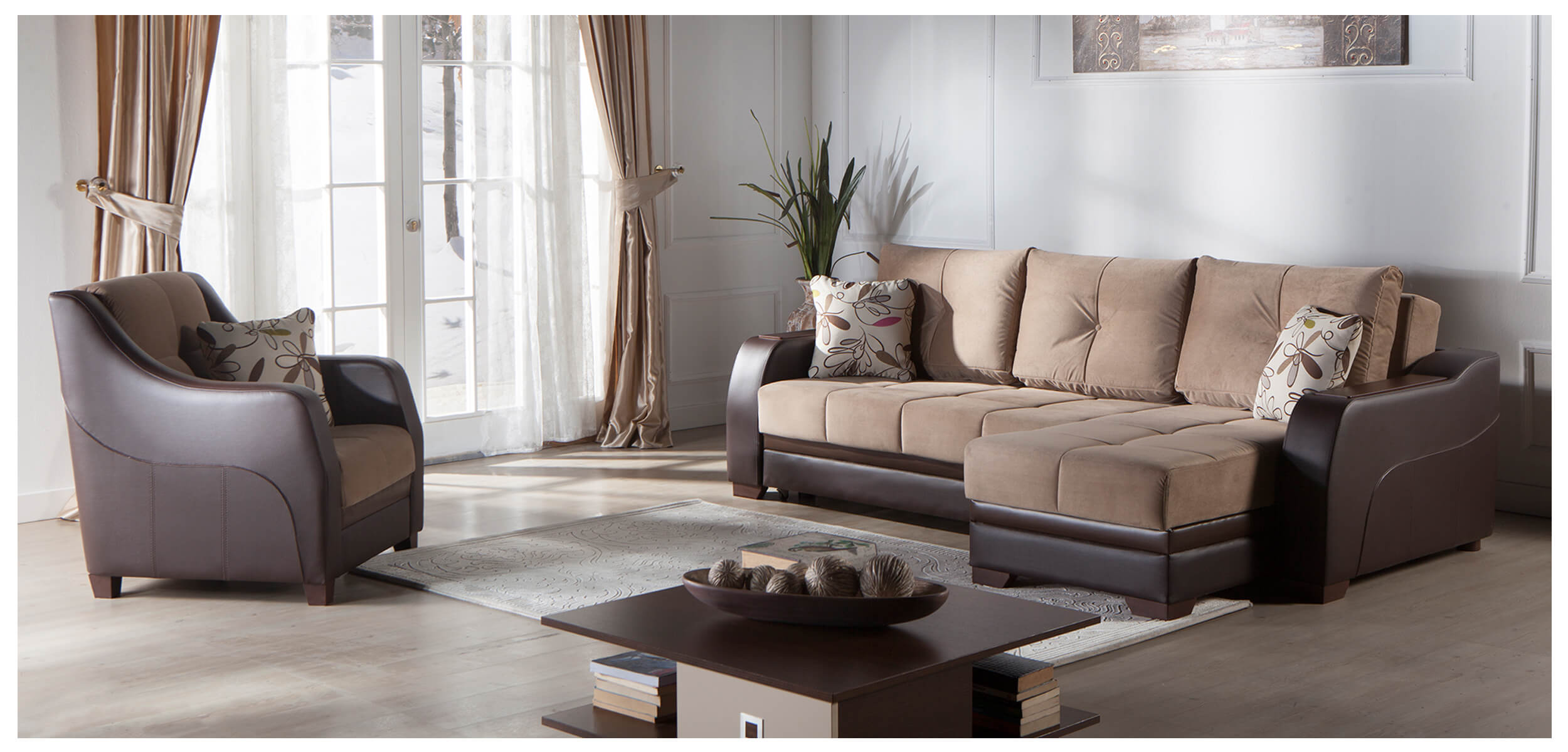Ultra Sleeper Sectional + Armchair Lilyum Vizon by Sunset (Istikbal) Furniture