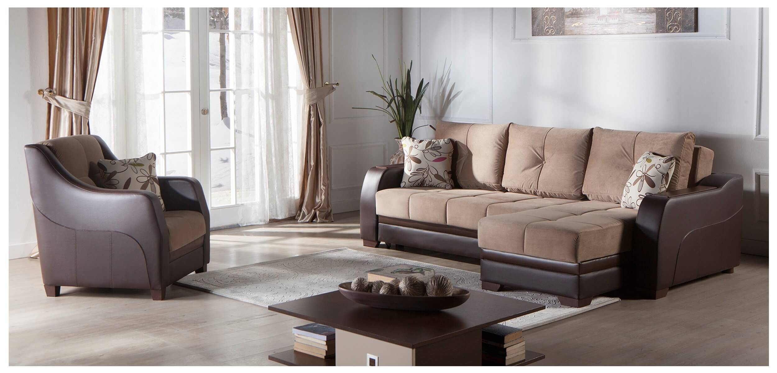 Ultra Fabric/Polyurethane L-Shaped Sectional Sleeper Sofa w/Storage