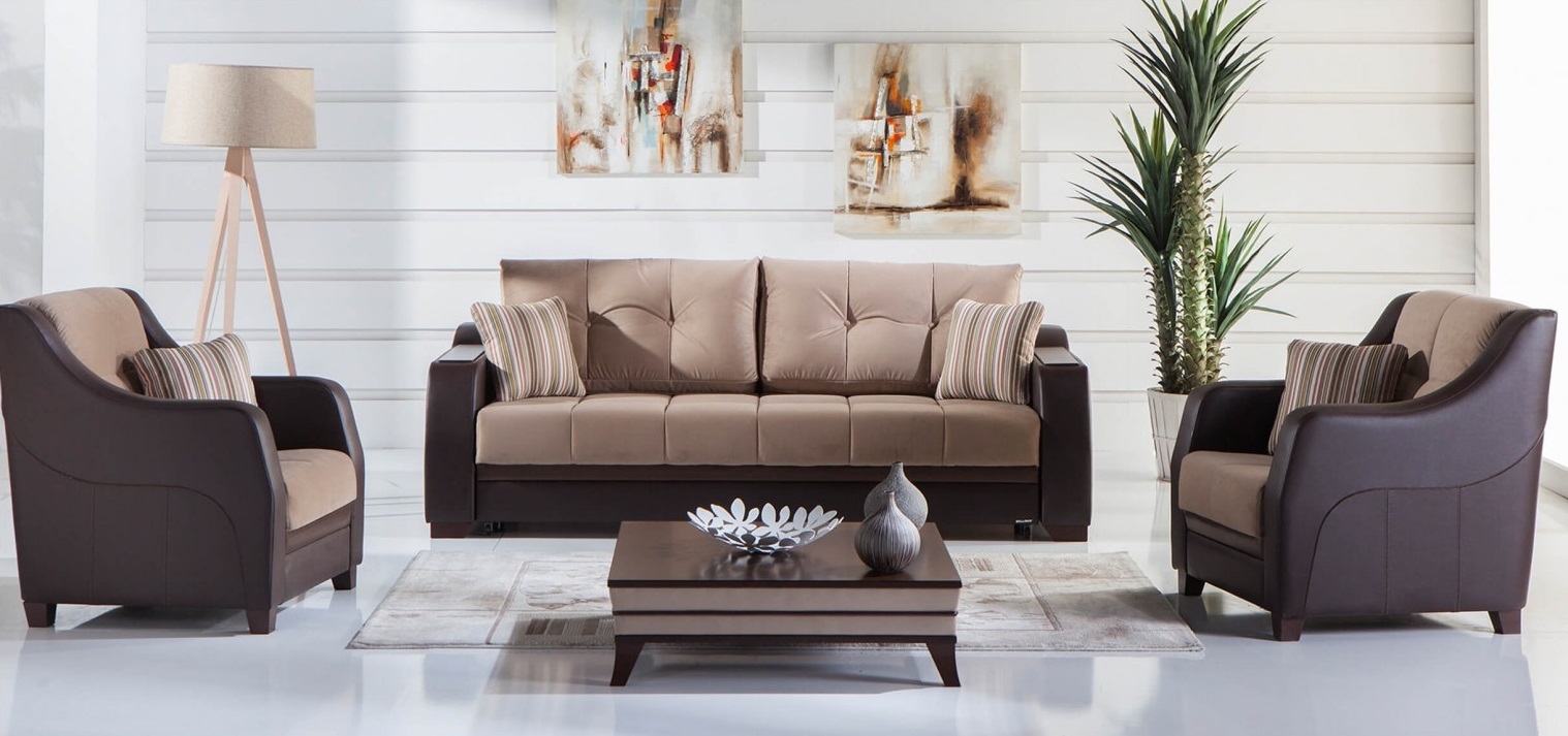 Ultra Fabric/PU Storage Sleeper Living Room Set