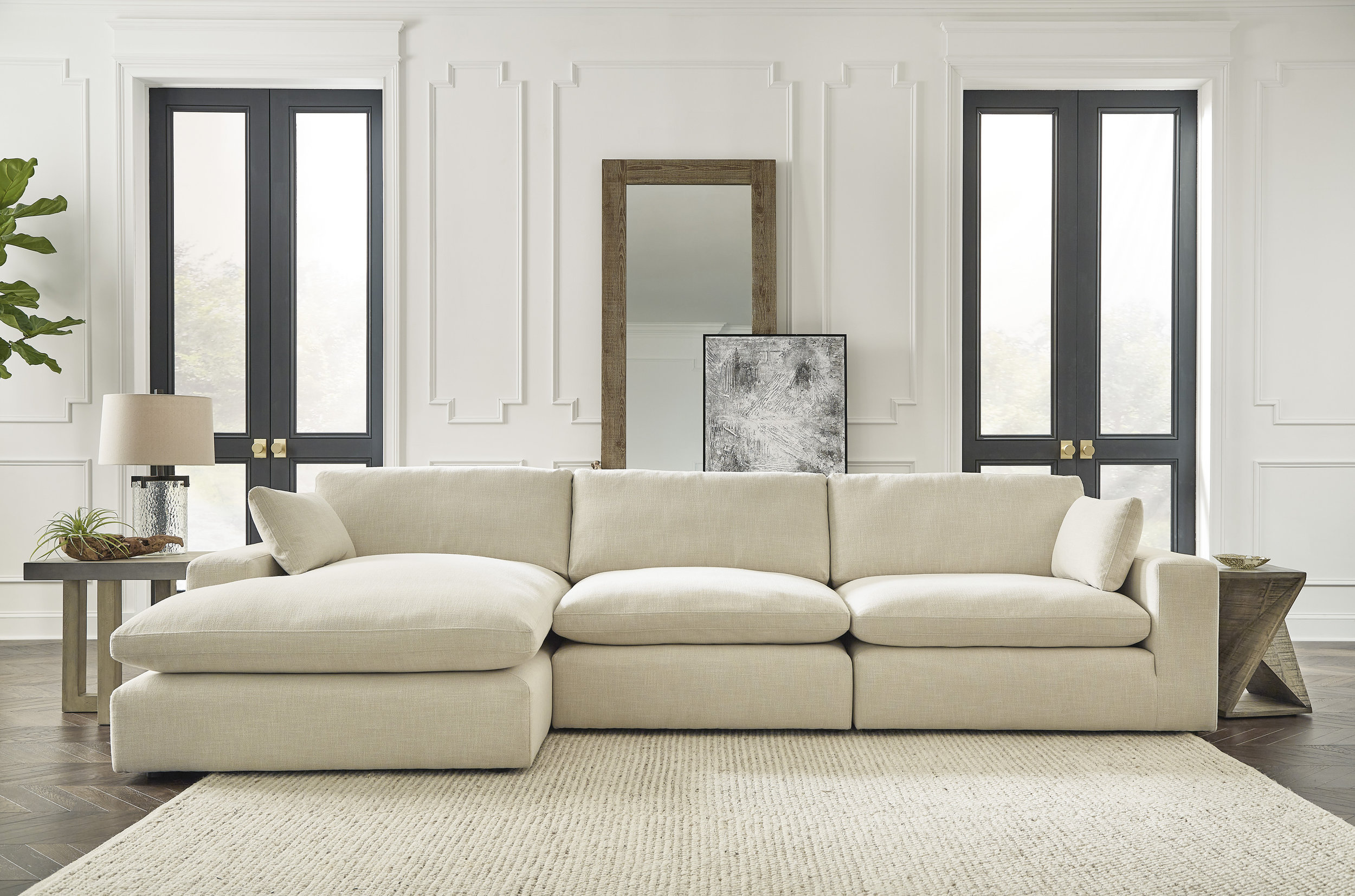 Elyza Fabric L-Shaped 3-Piece Left Arm Sectional Sofa w/Chaise