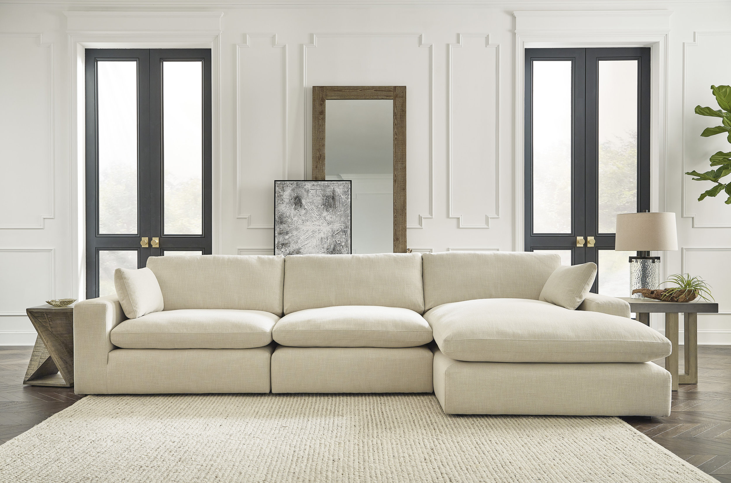 Elyza Fabric L-Shaped 3-Piece Right Arm Sectional Sofa w/Chaise