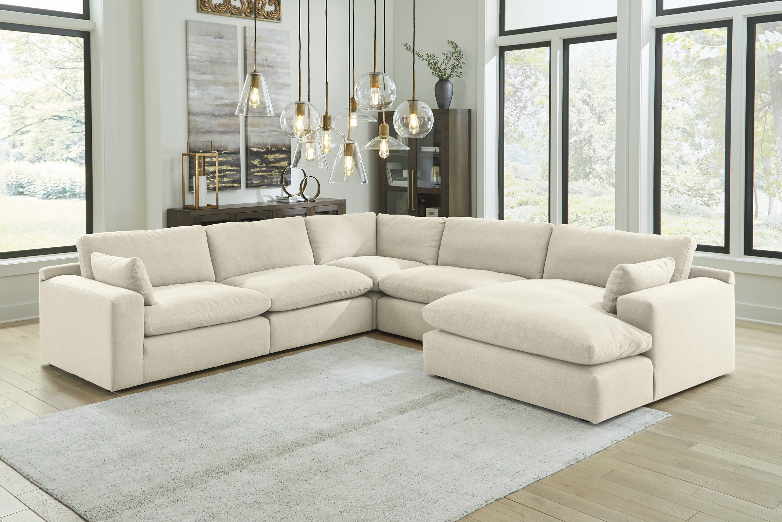 Elyza Fabric L-Shaped 5-Piece Right Arm Sectional Sofa w/Chaise