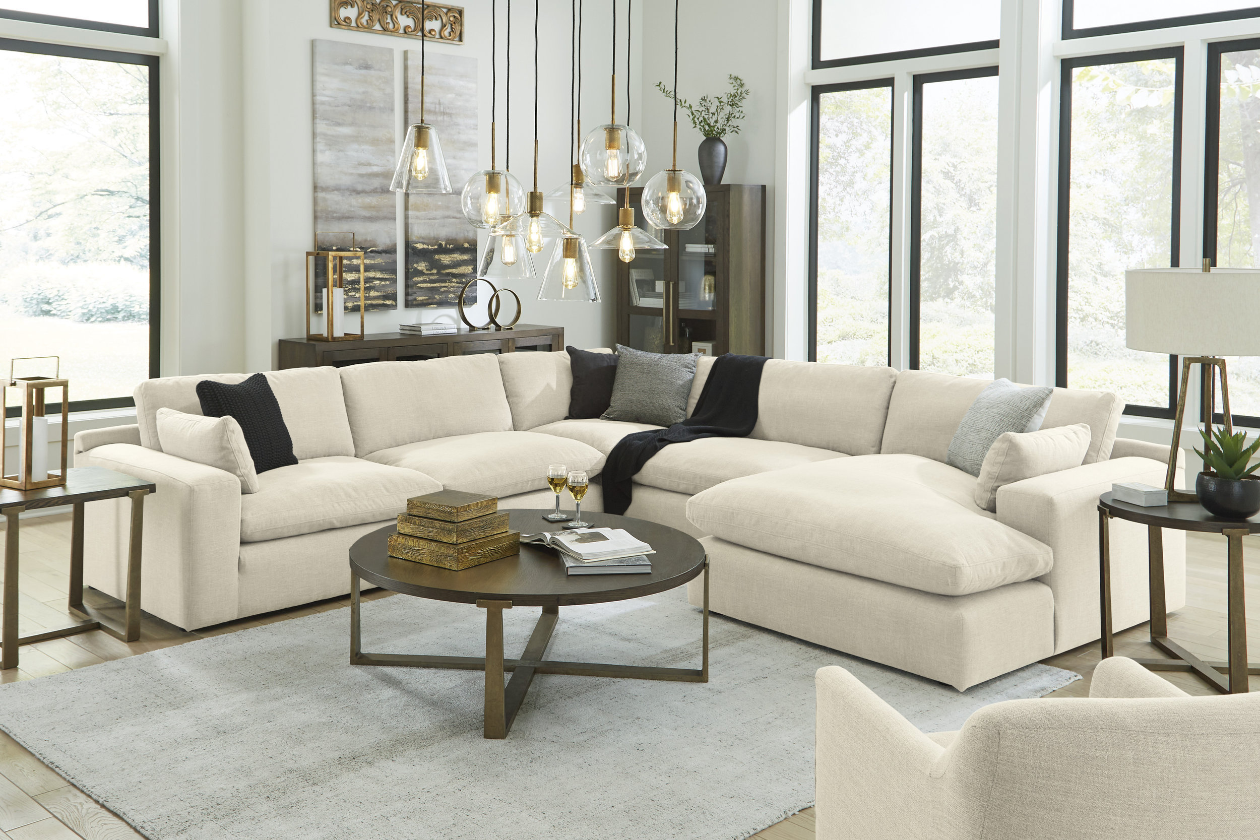 Elyza Fabric L-Shaped 5-Piece Right Arm Sectional Sofa w/Chaise