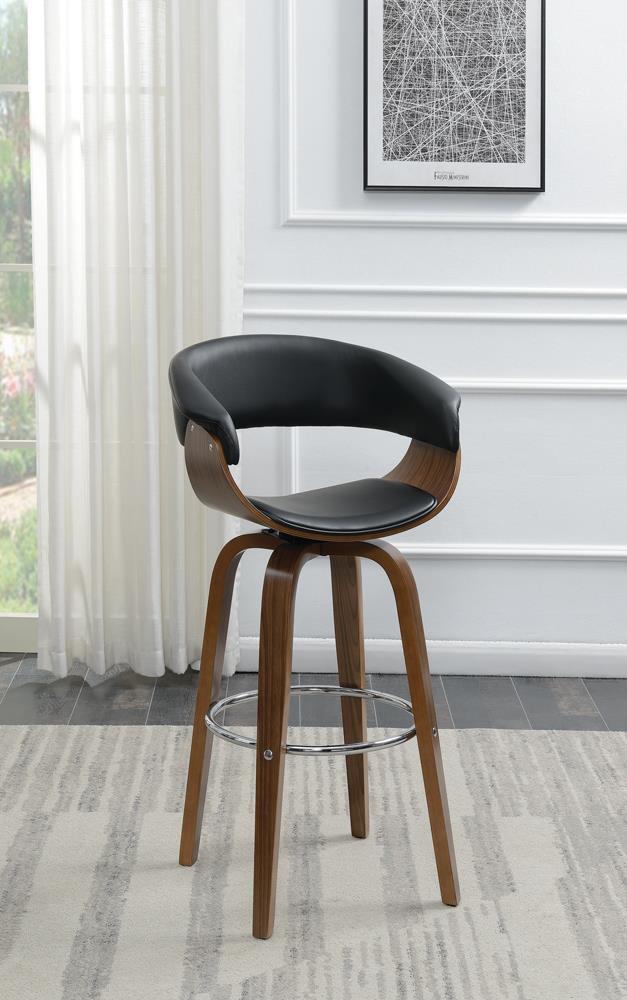 Zion Leatherette Swivel Bar Stool with Walnut Base