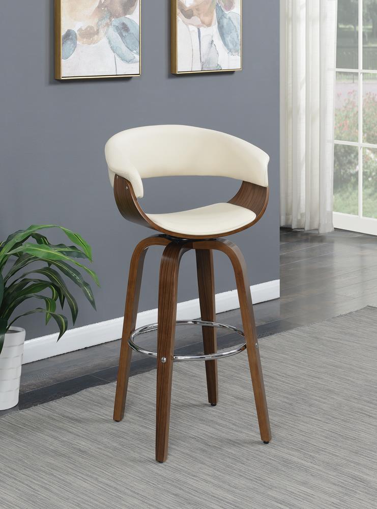 Zion Leatherette Swivel Bar Stool with Walnut Base