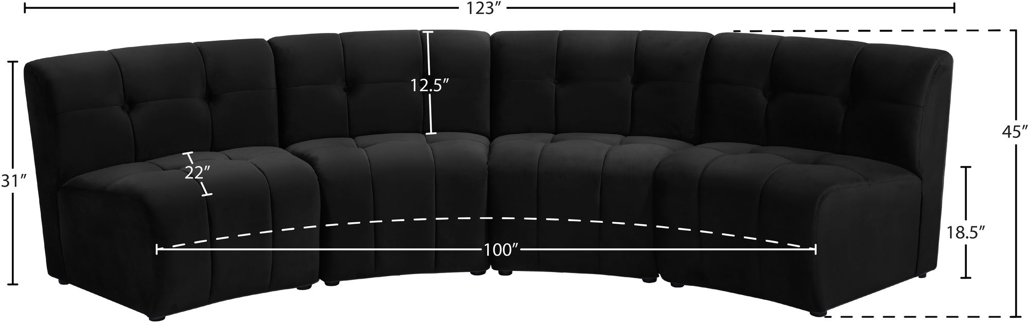 Limitless 123" 4-Piece Modular Velvet Sectional