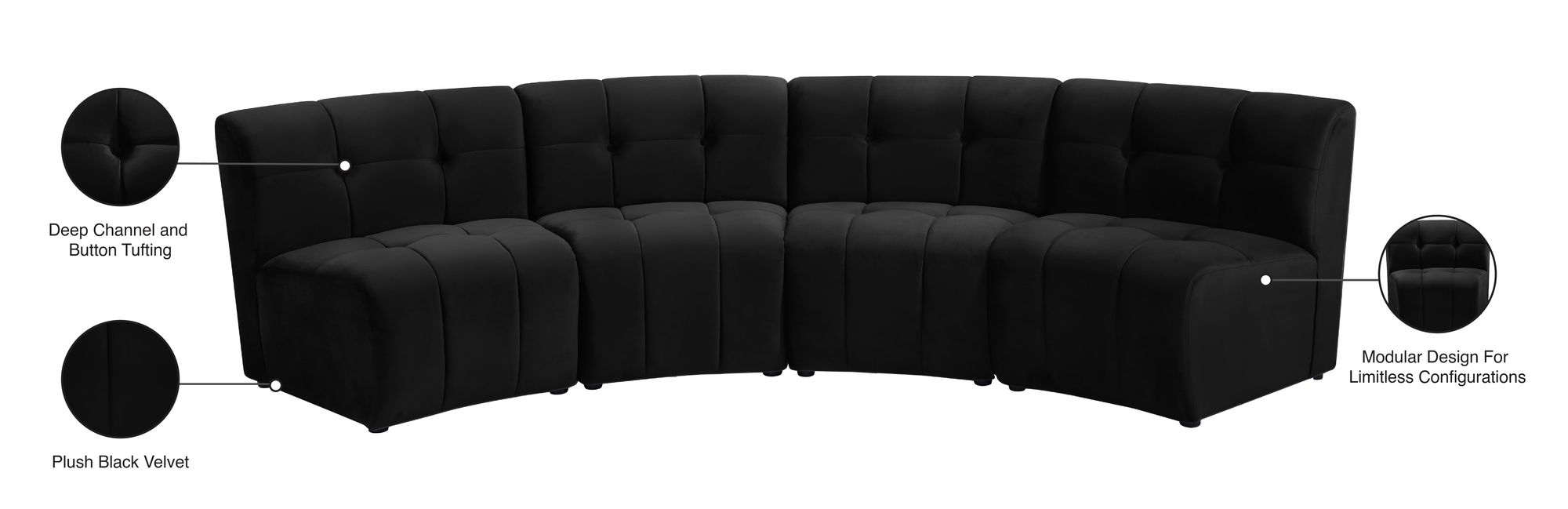 Limitless 123" 4-Piece Modular Velvet Sectional