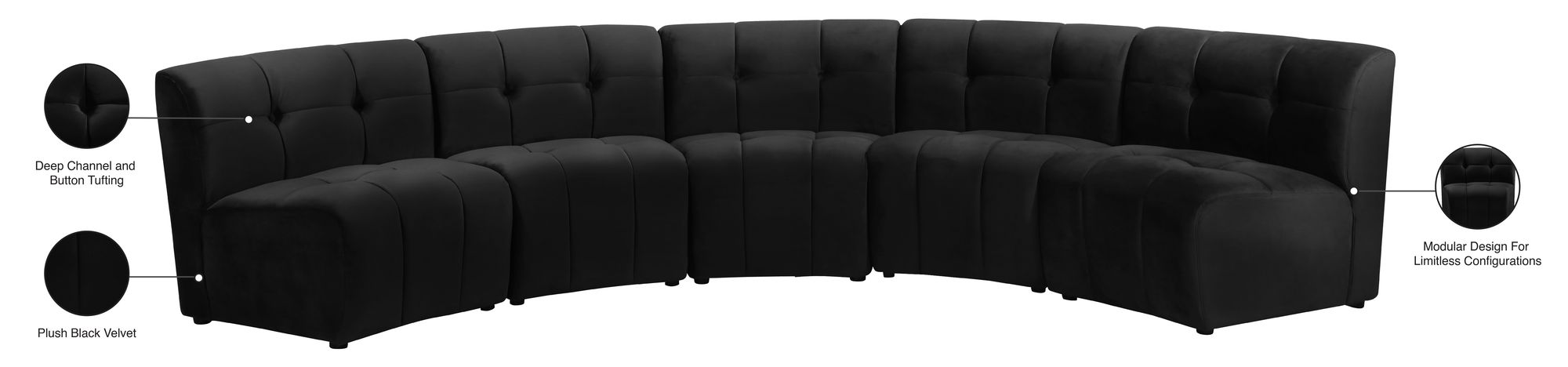 Limitless 145" 5-Piece Modular Velvet Sectional