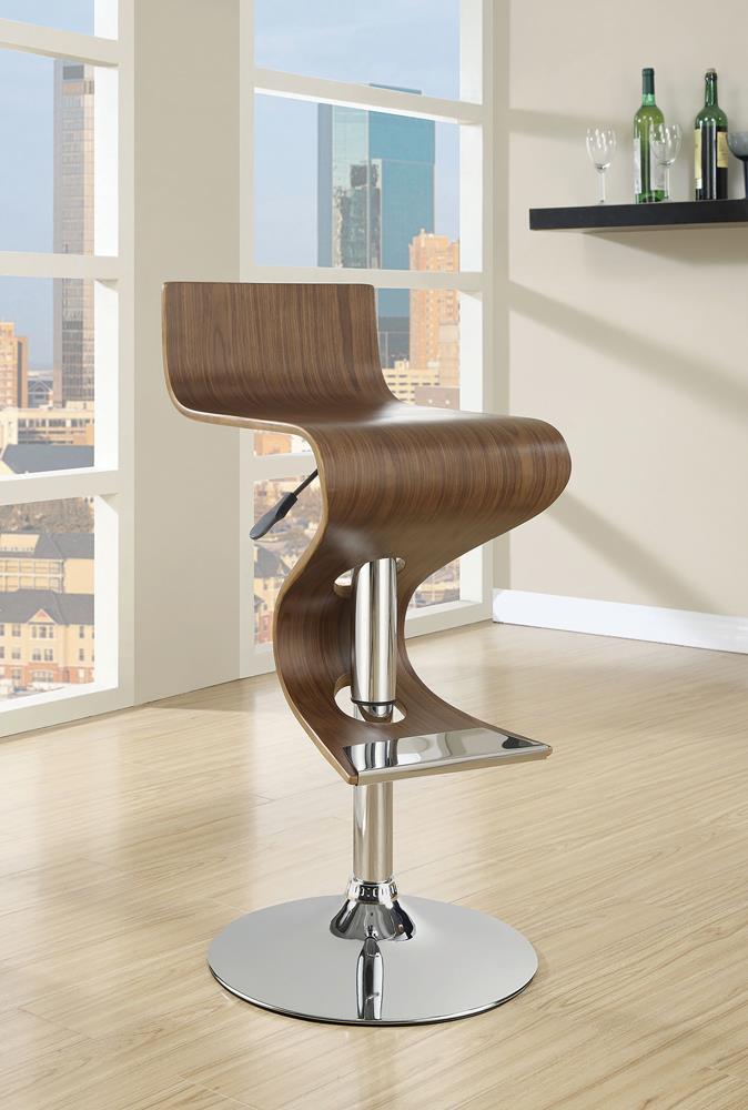 Covina Adjustable Wood Veneer Bar Stool with Chrome Base
