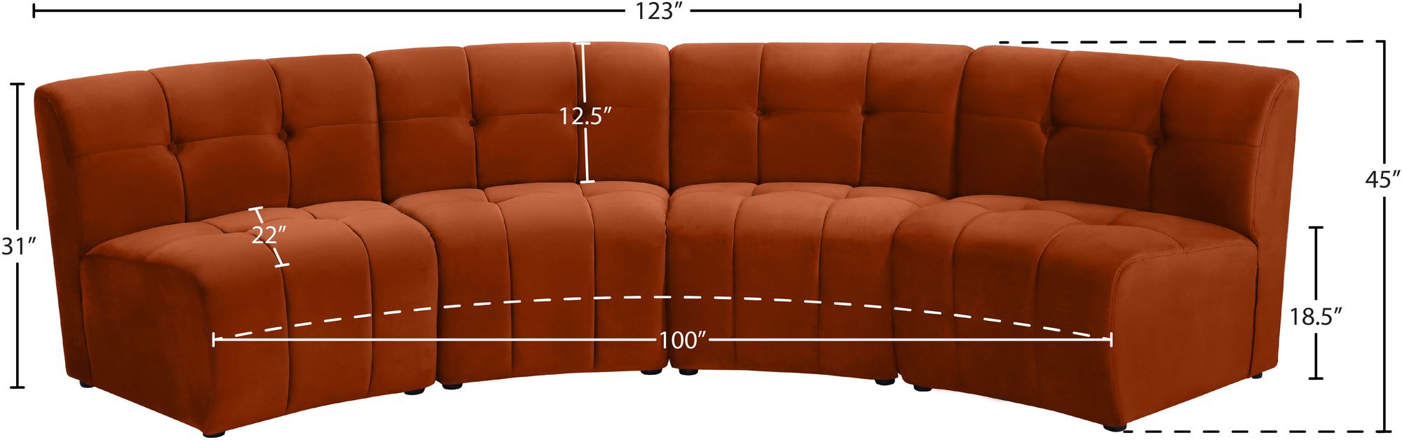 Limitless 123" 4-Piece Modular Velvet Sectional
