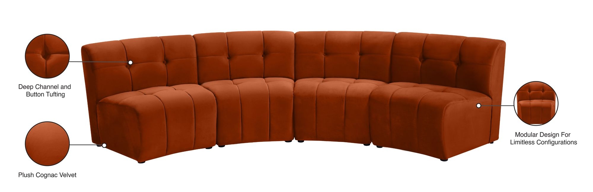 Limitless 145" 5-Piece Modular Velvet Sectional