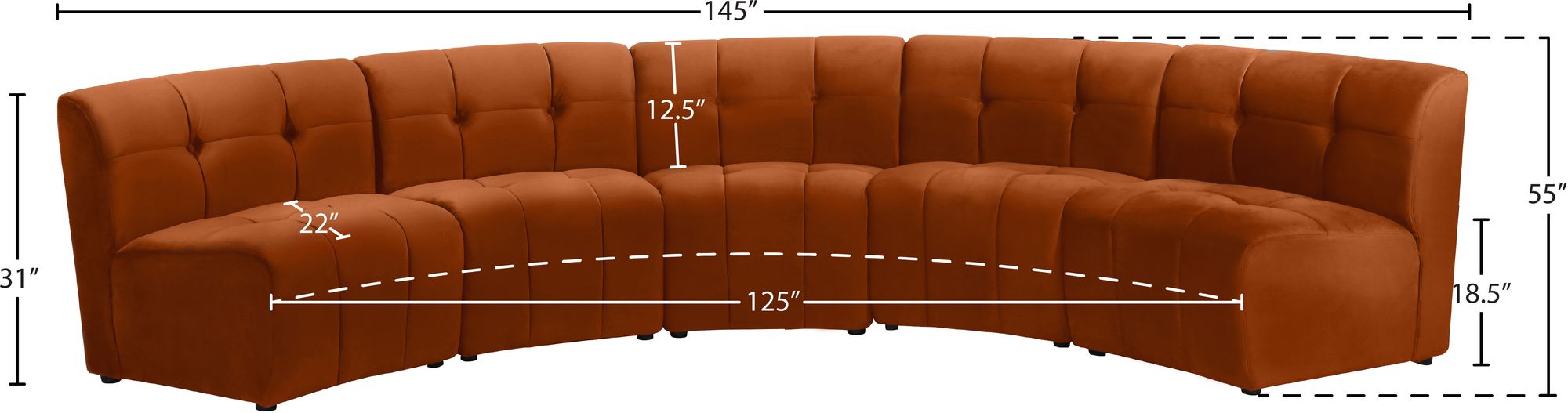 Limitless 145" 5-Piece Modular Velvet Sectional