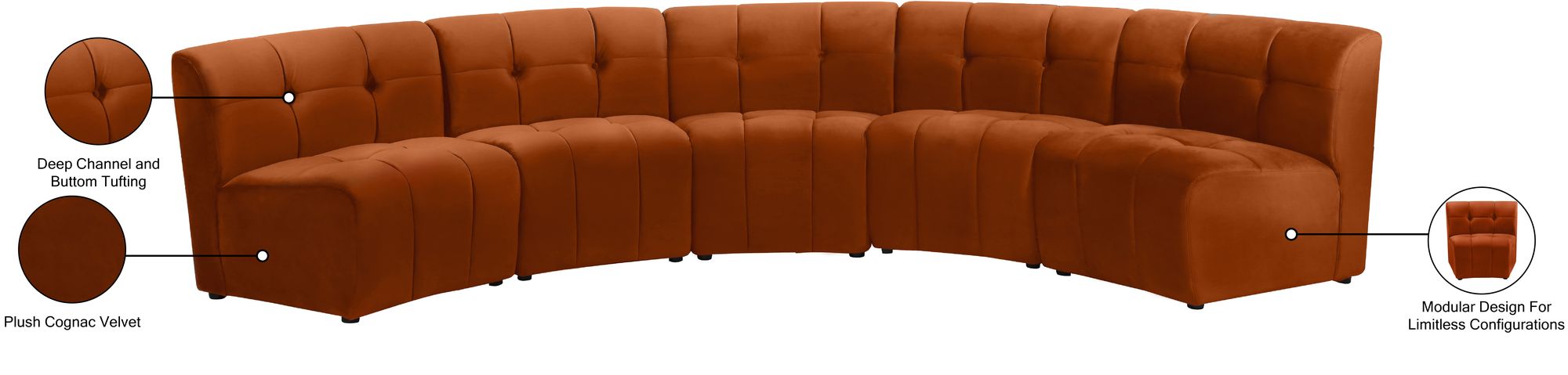 Limitless 145" 5-Piece Modular Velvet Sectional