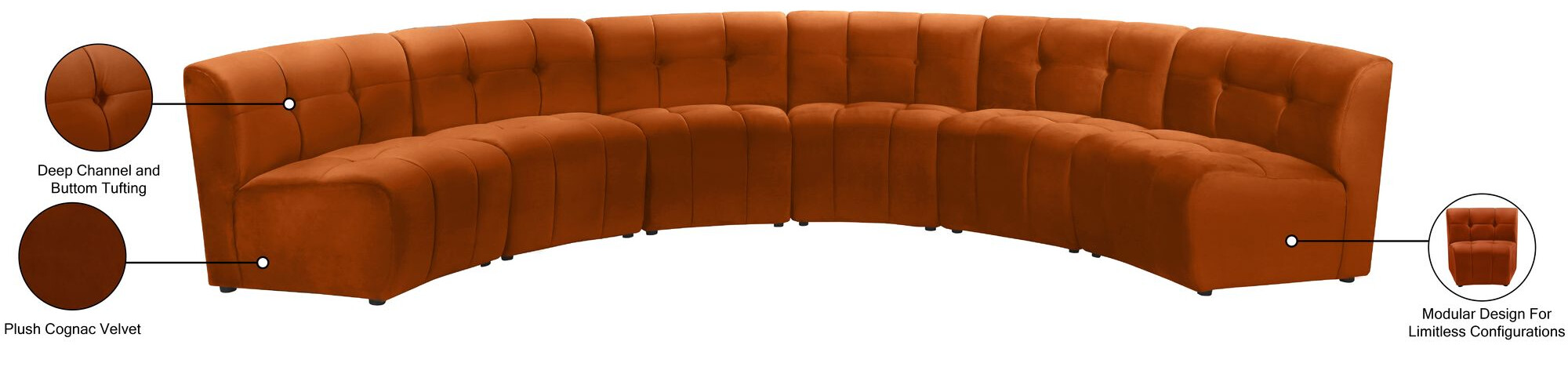 Limitless 161" 6-Piece Modular Velvet Sectional