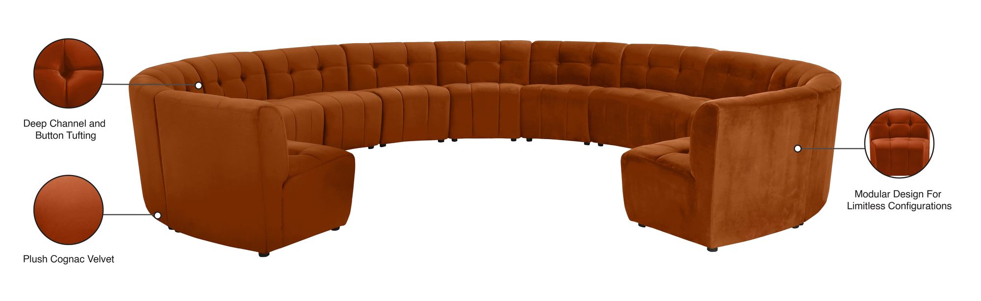 Limitless 173" 13-Piece Modular Velvet Sectional