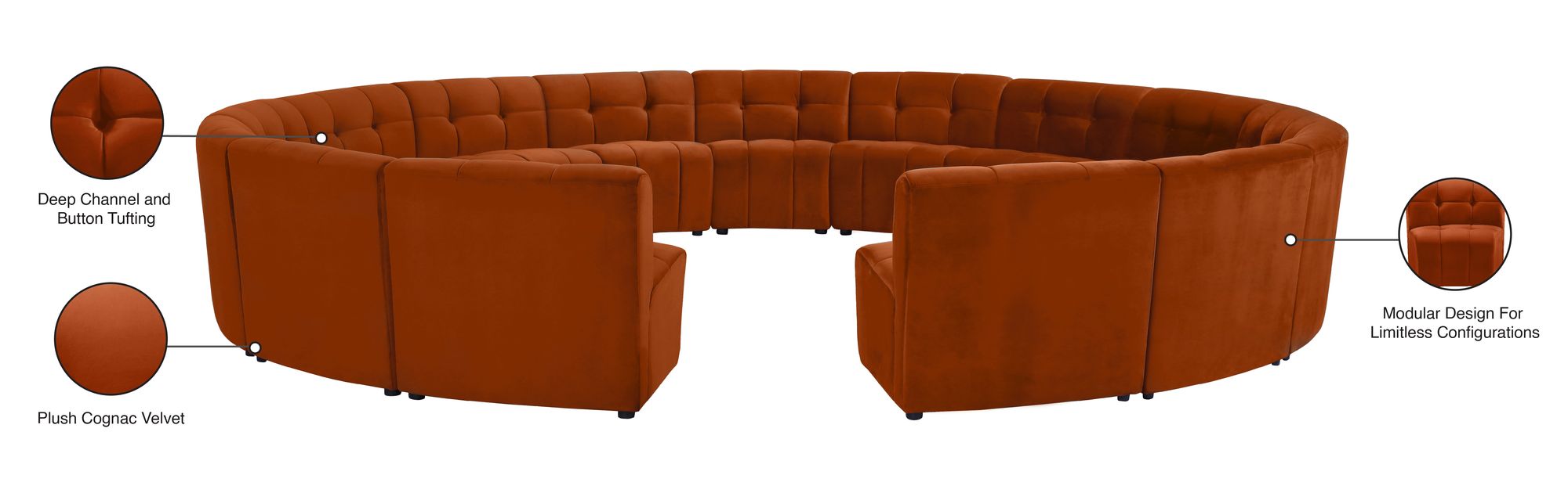 Limitless 173" 15-Piece Modular Velvet Sectional