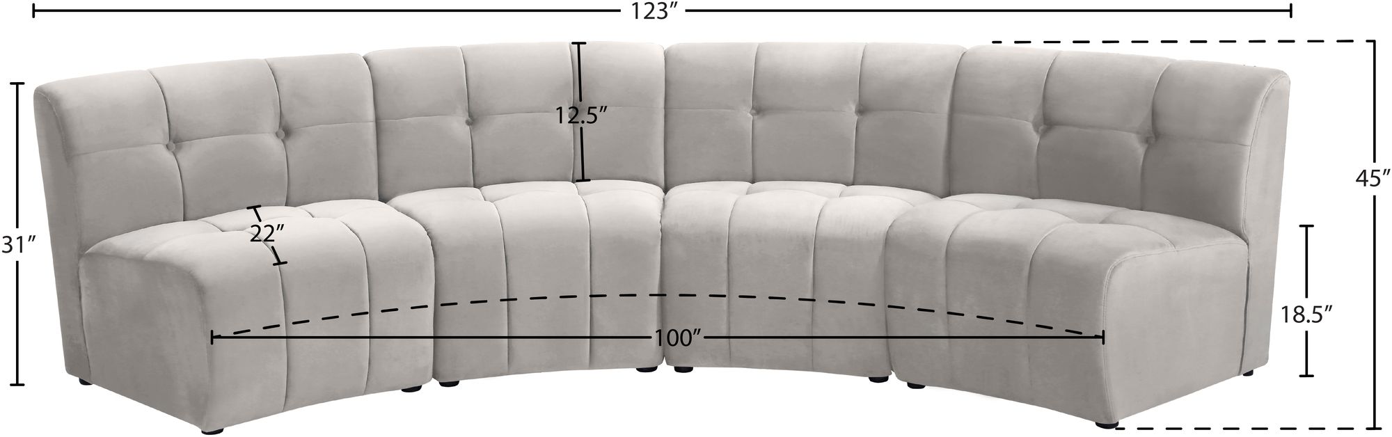 Limitless 123" 4-Piece Modular Velvet Sectional