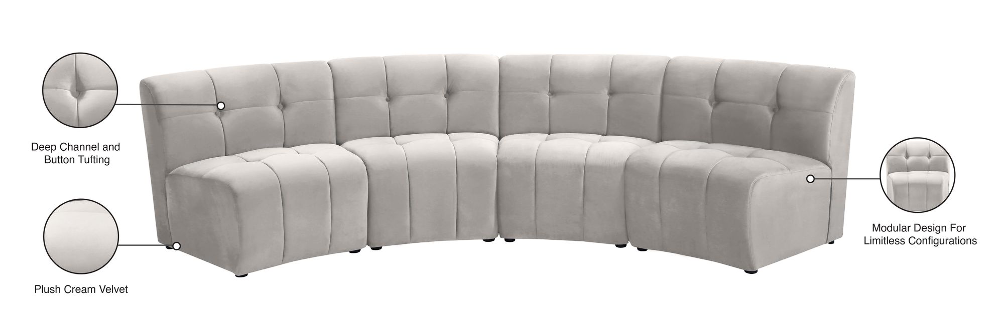 Limitless 123" 4-Piece Modular Velvet Sectional