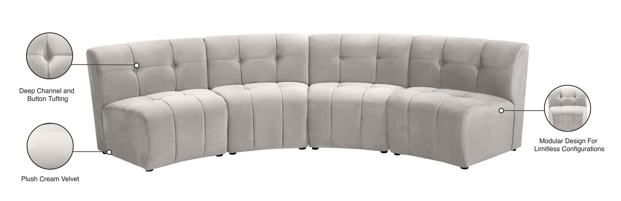 Limitless 145" 5-Piece Modular Velvet Sectional