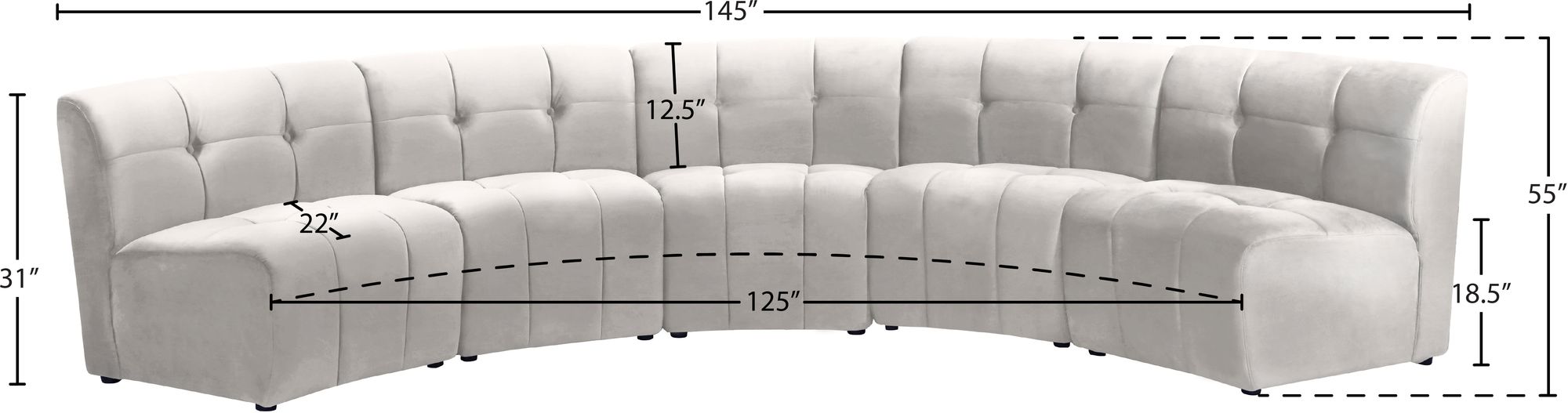 Limitless 145" 5-Piece Modular Velvet Sectional