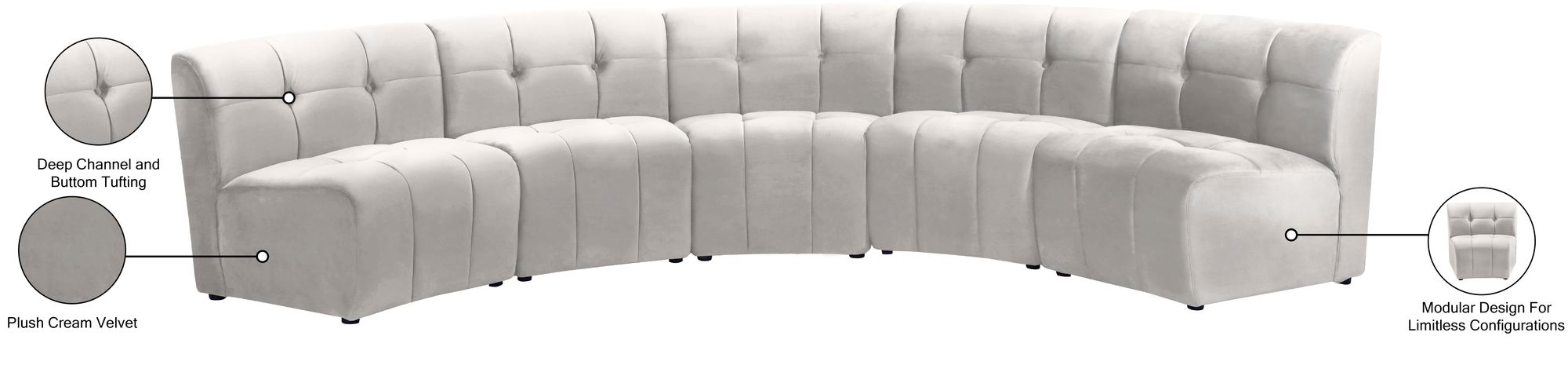 Limitless 145" 5-Piece Modular Velvet Sectional