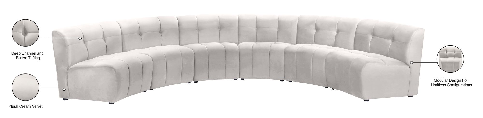 Limitless 161" 6-Piece Modular Velvet Sectional