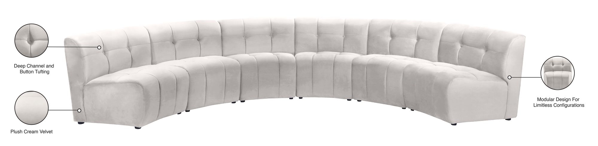 Limitless 161" 6-Piece Modular Velvet Sectional