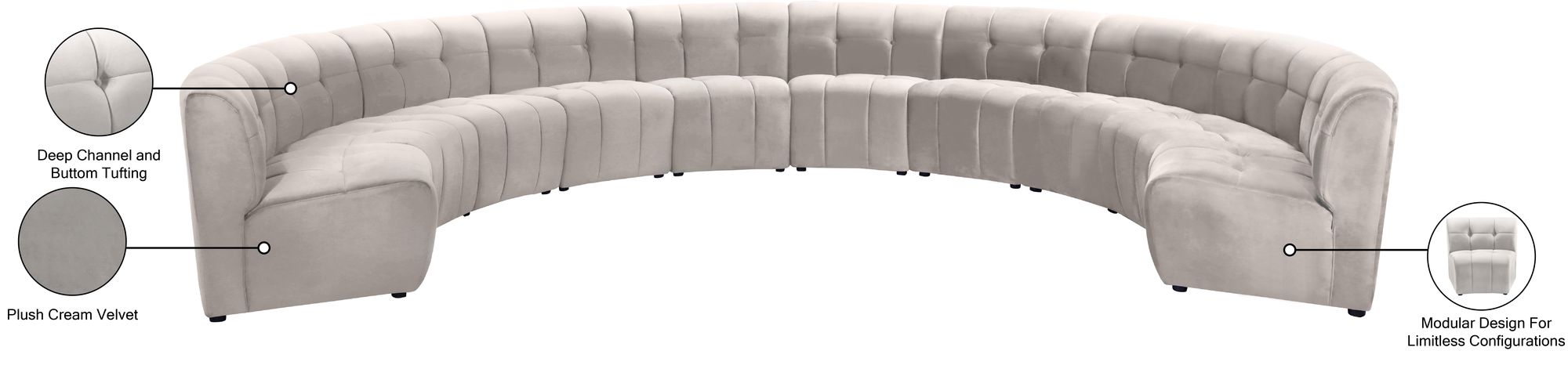 Limitless 173" 10-Piece Modular Velvet Sectional