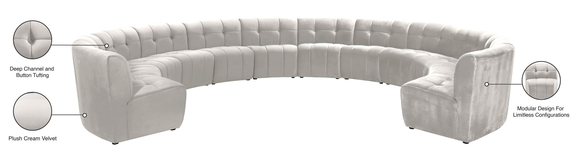 Limitless 173" 12-Piece Modular Velvet Sectional