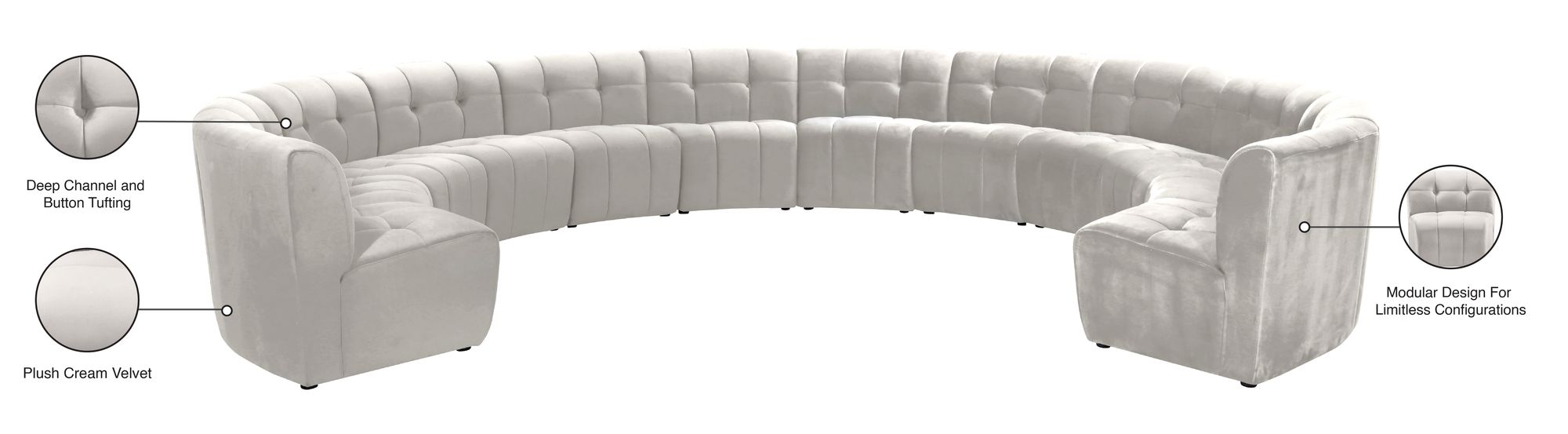 Limitless 173" 12-Piece Modular Velvet Sectional