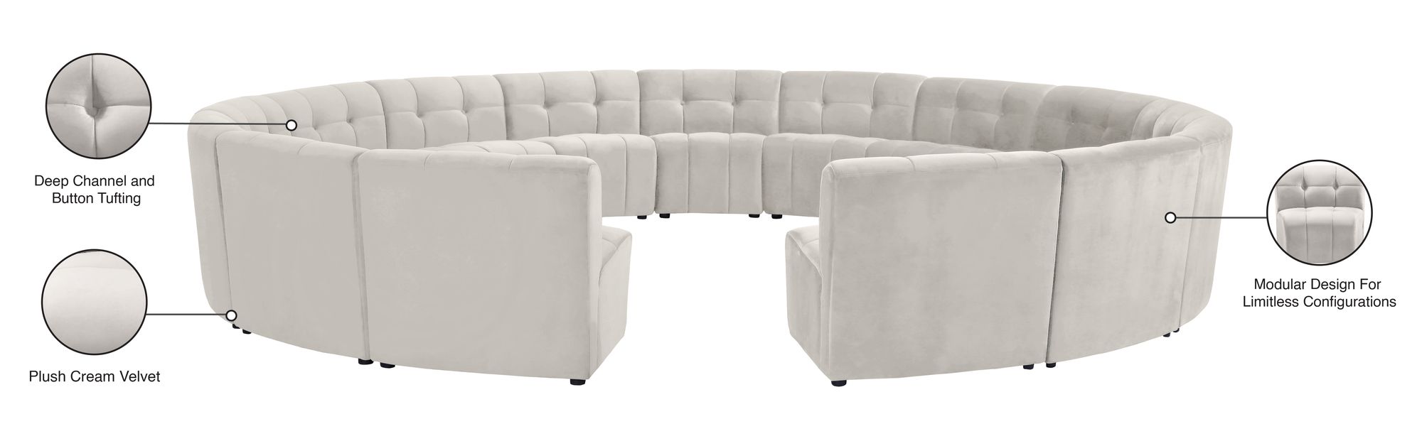 Limitless 173" 15-Piece Modular Velvet Sectional