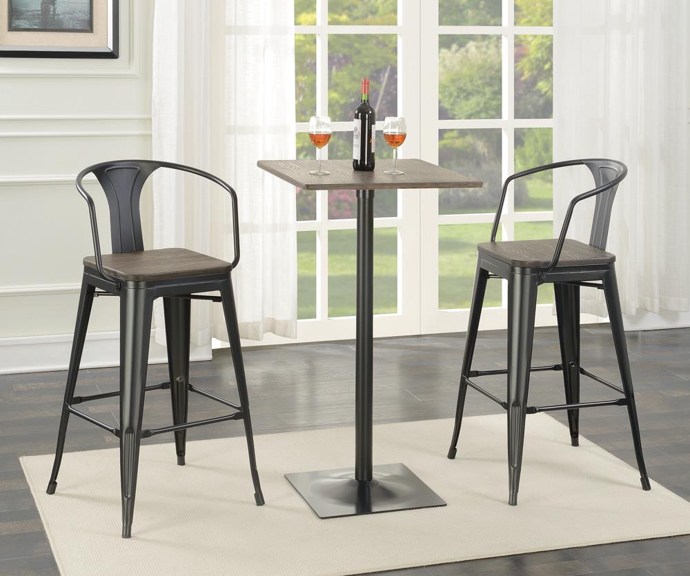 Cavalier 23.5" Square Wood Veneer Bar Table with Metal Base