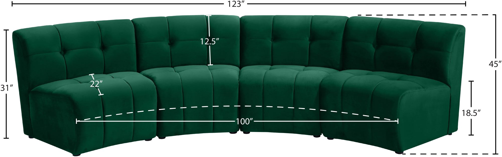 Limitless 123" 4-Piece Modular Velvet Sectional
