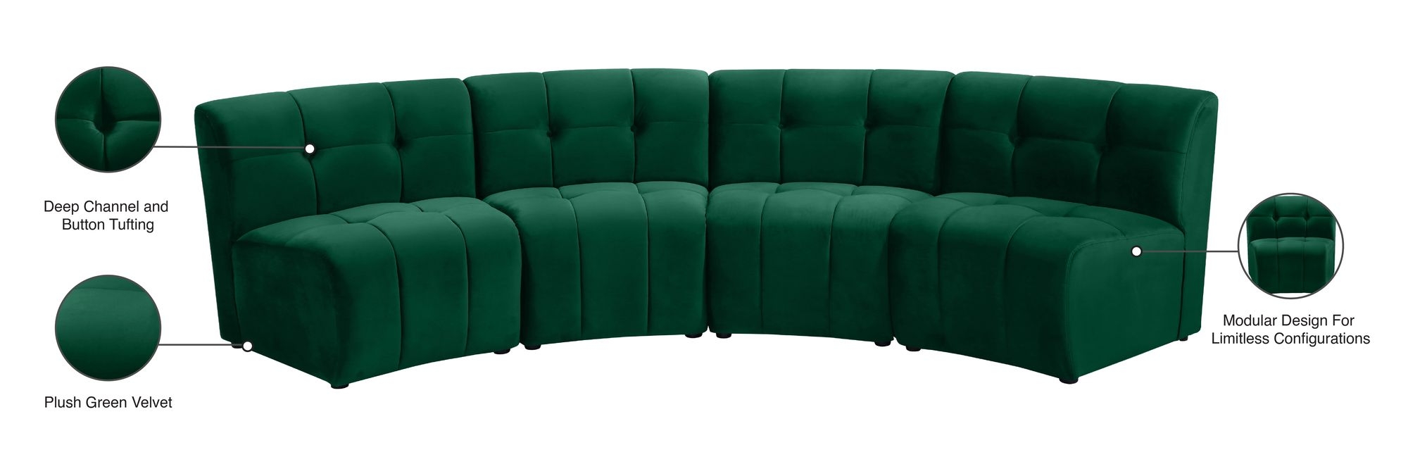Limitless 123" 4-Piece Modular Velvet Sectional