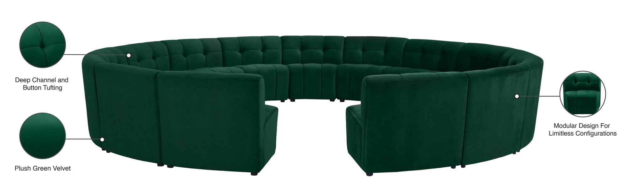 Limitless 173" 15-Piece Modular Velvet Sectional