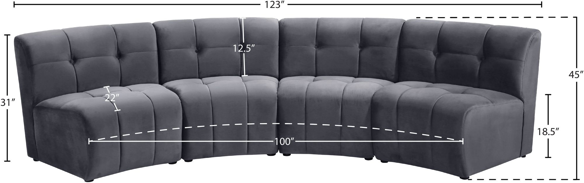 Limitless 123" 4-Piece Modular Velvet Sectional