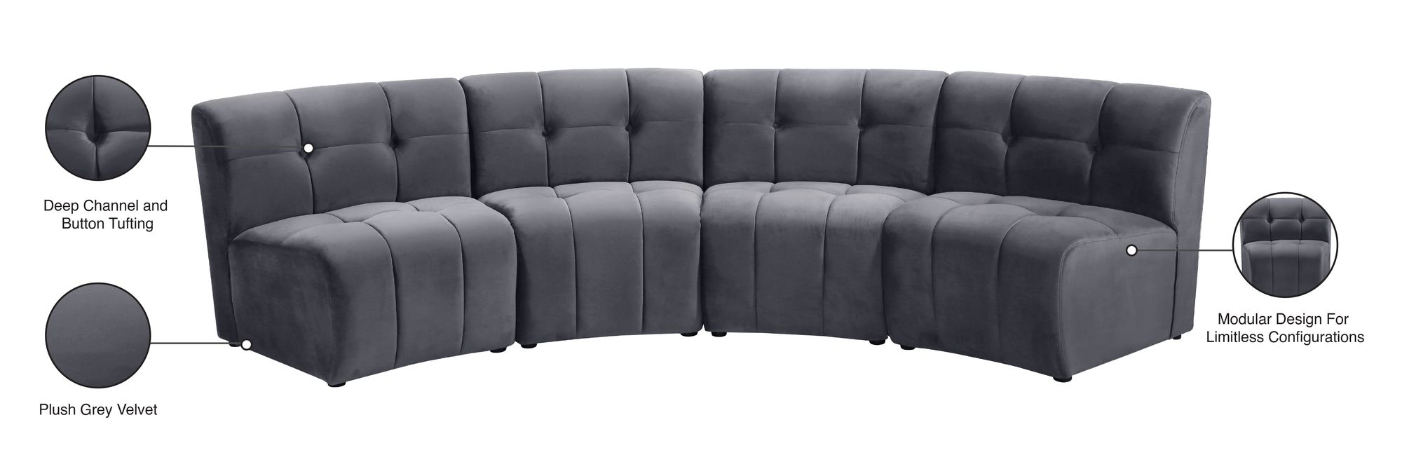 Limitless 123" 4-Piece Modular Velvet Sectional