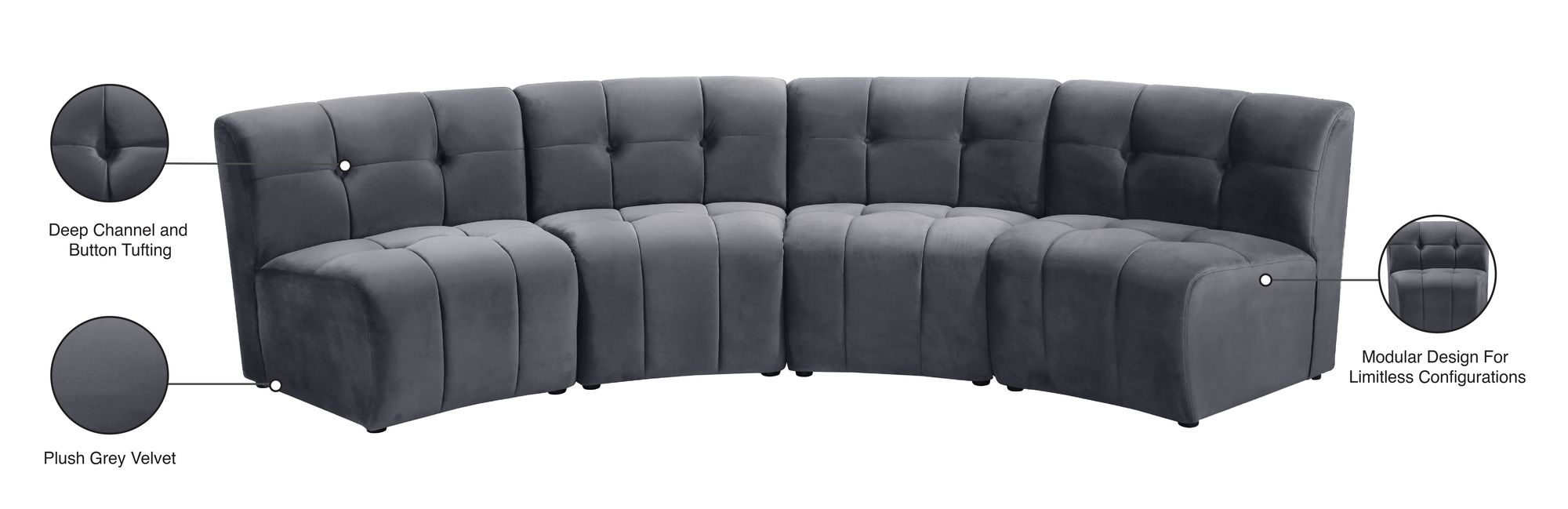 Limitless 123" 4-Piece Modular Velvet Sectional