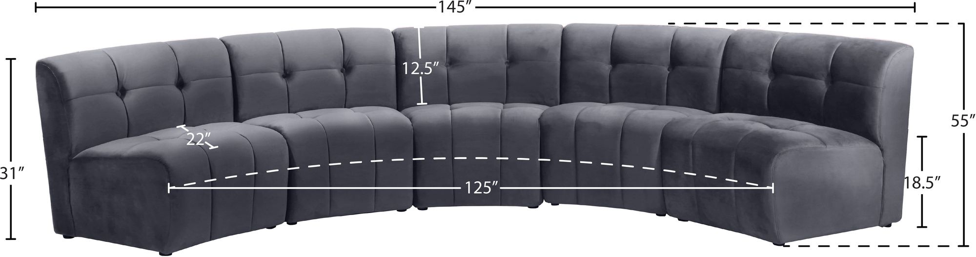 Limitless 145" 5-Piece Modular Velvet Sectional