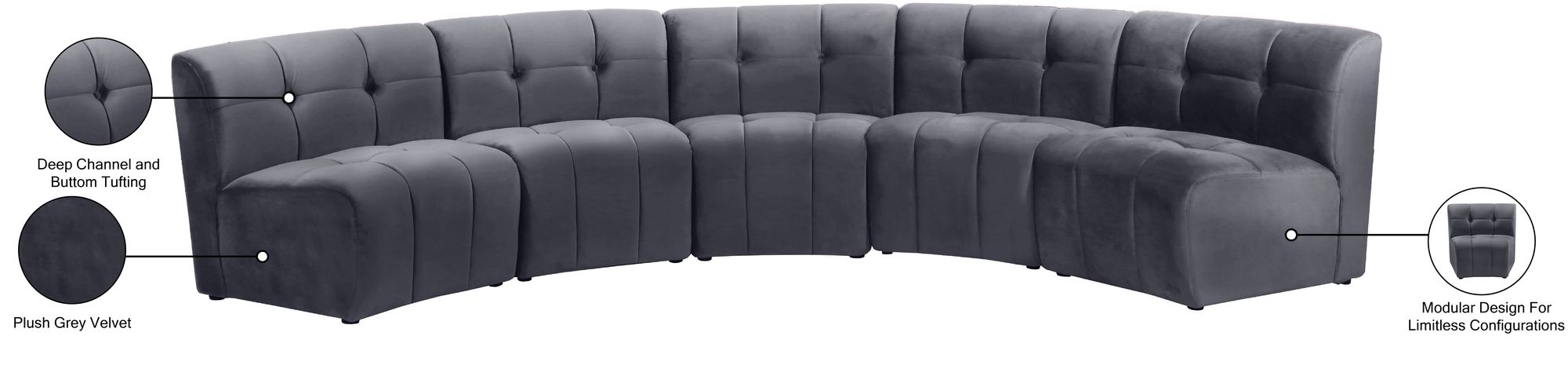 Limitless 145" 5-Piece Modular Velvet Sectional