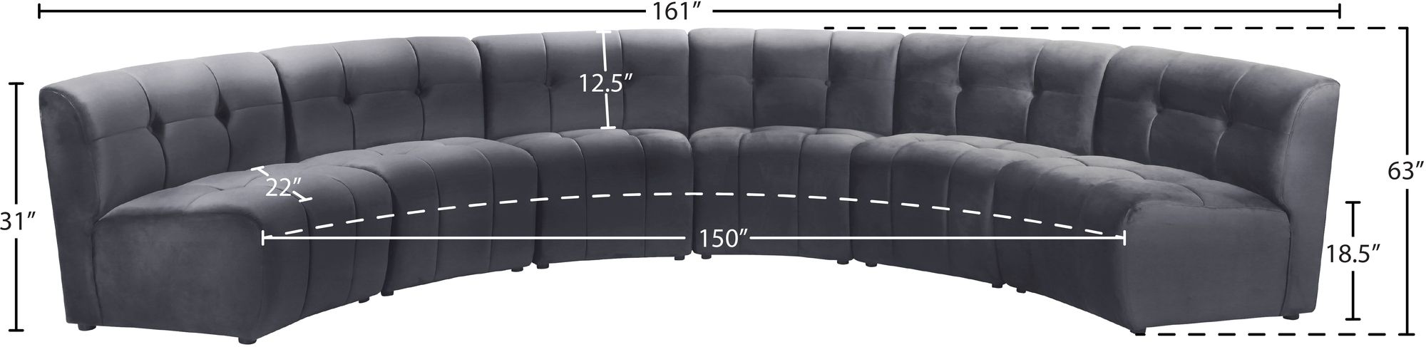 Limitless 161" 6-Piece Modular Velvet Sectional