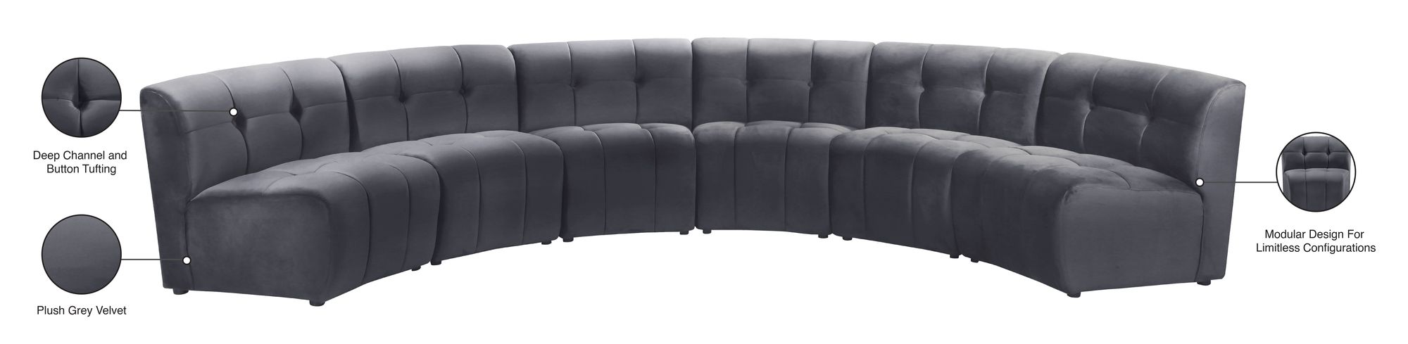 Limitless 161" 6-Piece Modular Velvet Sectional
