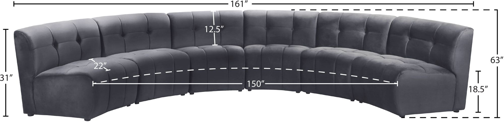Limitless 161" 6-Piece Modular Velvet Sectional